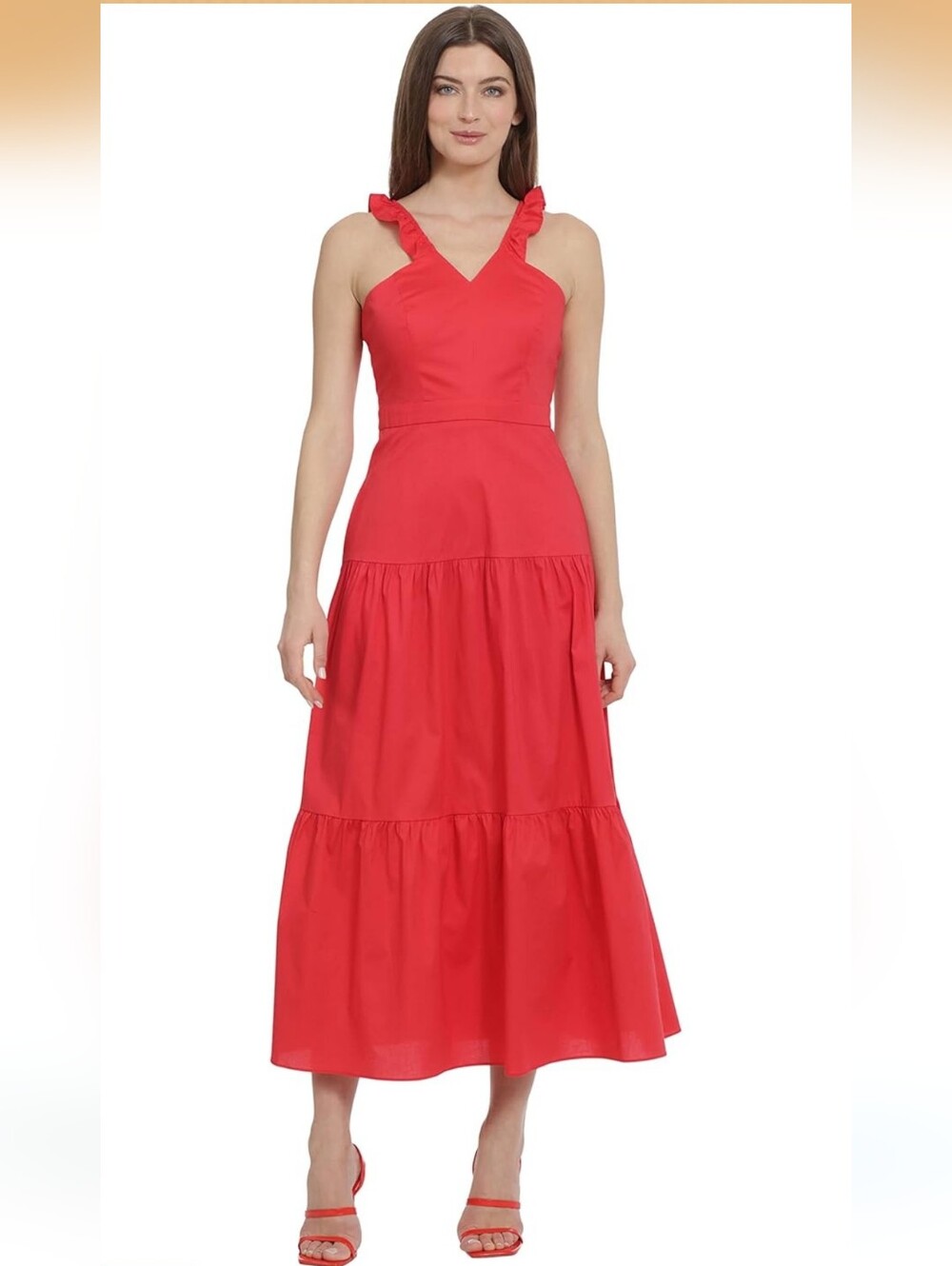 Maggy London Red Ruffled-Strap Tiered Maxi Dress